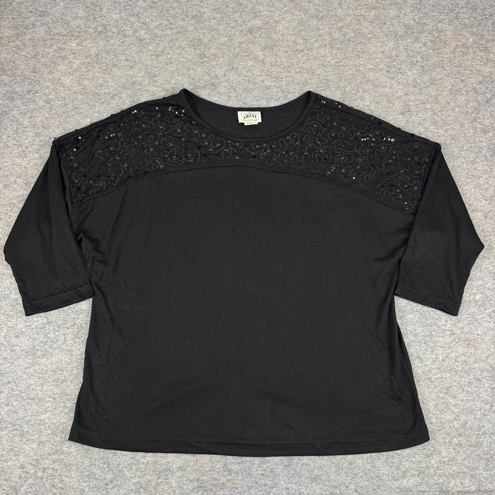 Ariat Sequin Top 3/4 Sleeve Polyester Rayon Black Womens Large L
